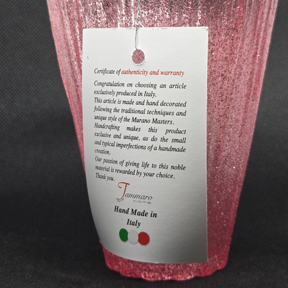 Murano Glass Hand Made in Italy Asymmetrical Vase - Pink Glitter - Picture 5 of 7